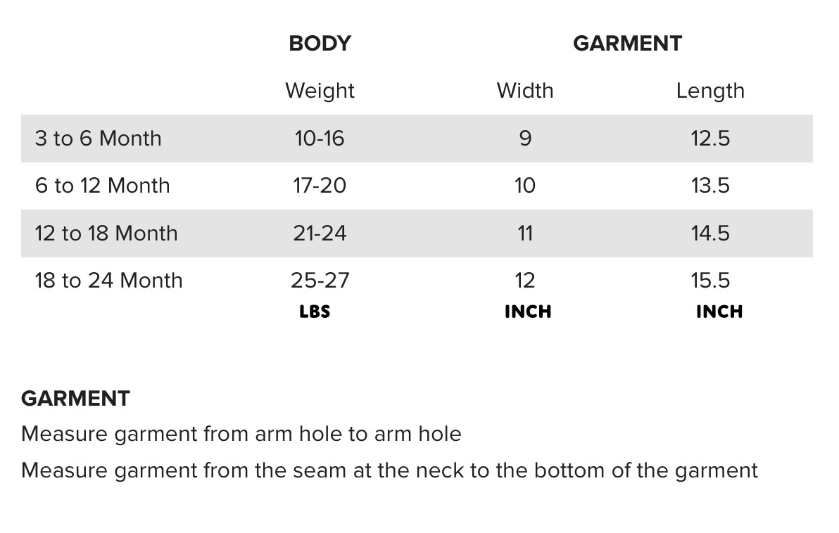 Tri-Blend Bodysuit size chart