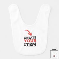 This image features a white baby bib with a customizable design area. The bib is made from soft, durable polyester fleece, perfect for gentle baby skin and easy to clean.
