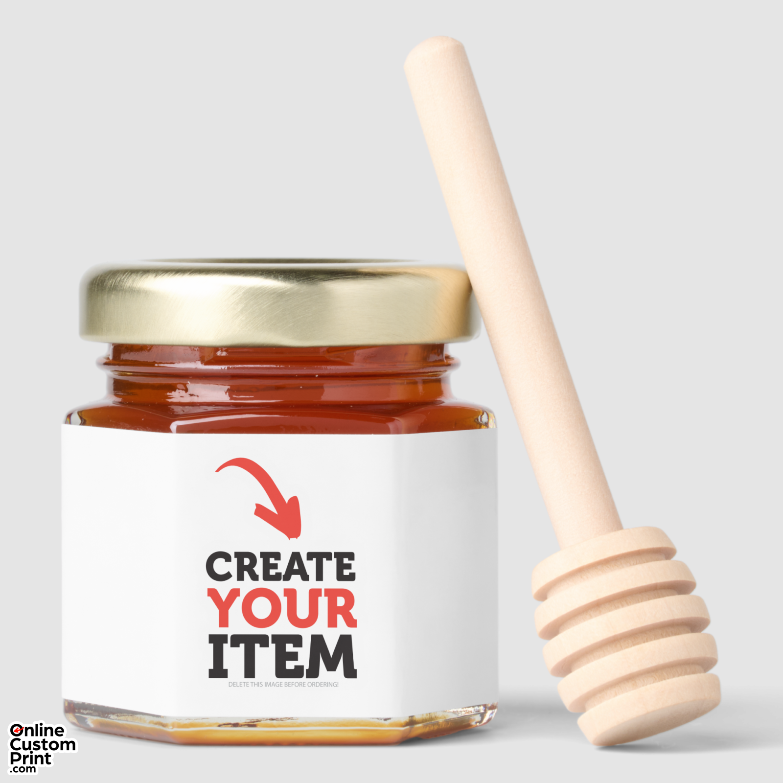 CREATE-YOUR-OWN DIY Custom upload your design Honey Jar Favors (Front)